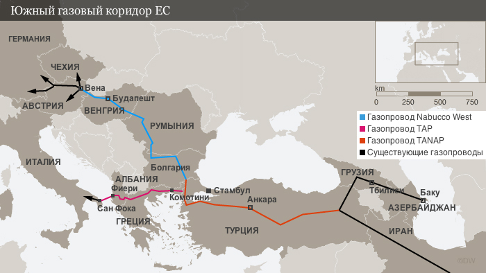 
По "Южному газовому коридору" возможно экспортировать газ из Ирана, Ирака, Израиля и Кипра